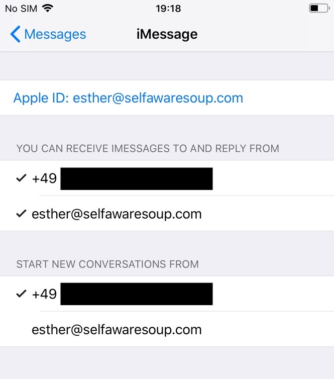 Screenshot of iMessage settings